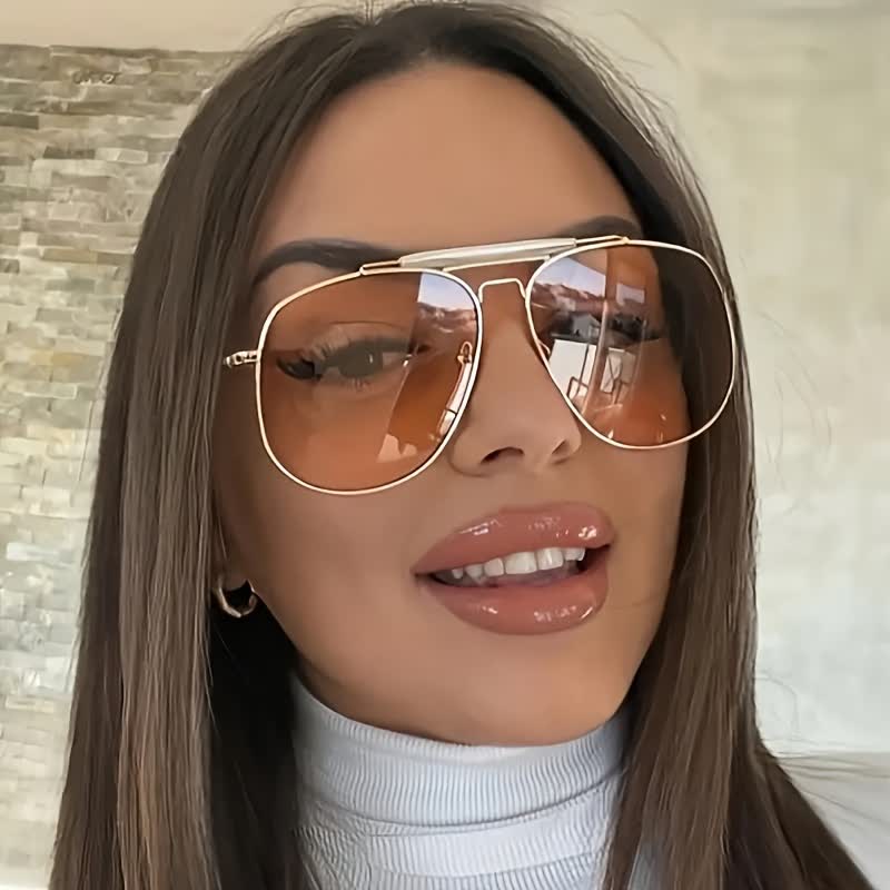 Double Bridges Oversized Frame Hipster Aviator Sunglasses