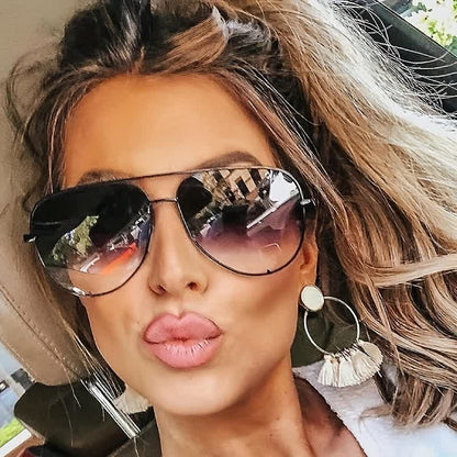 Vintage Double Bridges Aviator Frame Sunglasses For Driving