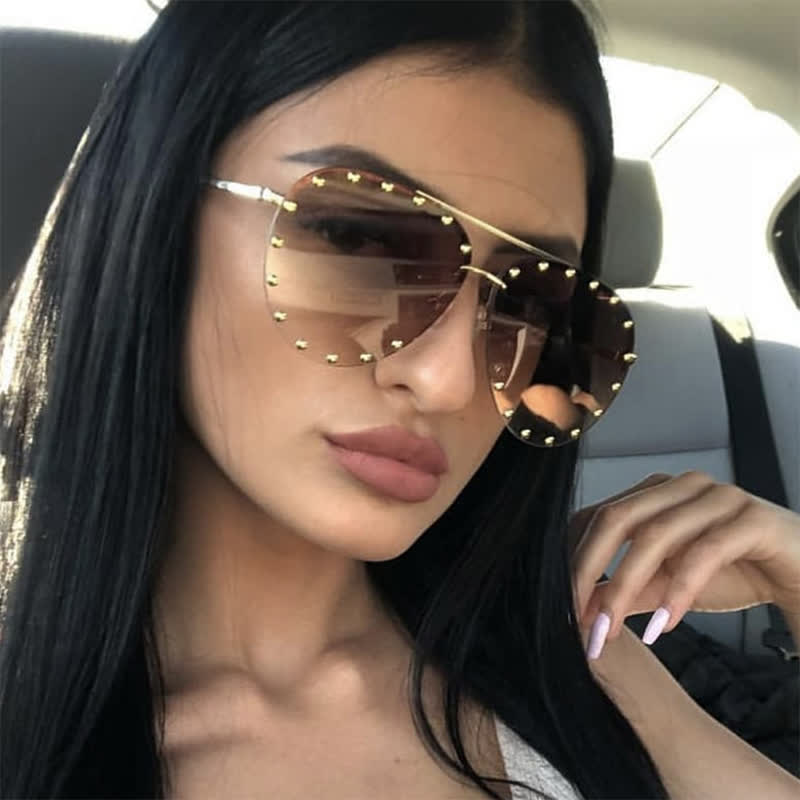 Rivets Decor Double Bridges Retro Aviator Sunglasses