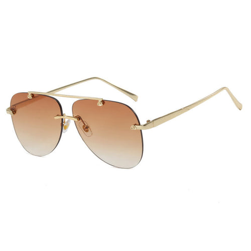Rimless Double Bridges Retro Aviator Sunglasses