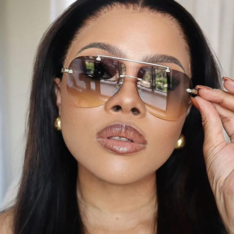 Rimless Double Bridges Retro Aviator Sunglasses