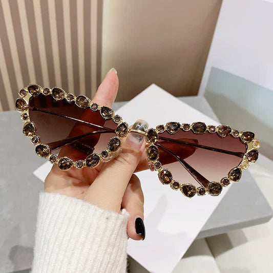Vintage-Retro Rhinestone Decor Cat-Eye Oversized Sunglasses