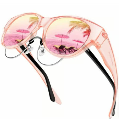 Polarized Round Frame Driving Sunglasses Fit Over Glasses for Women Men