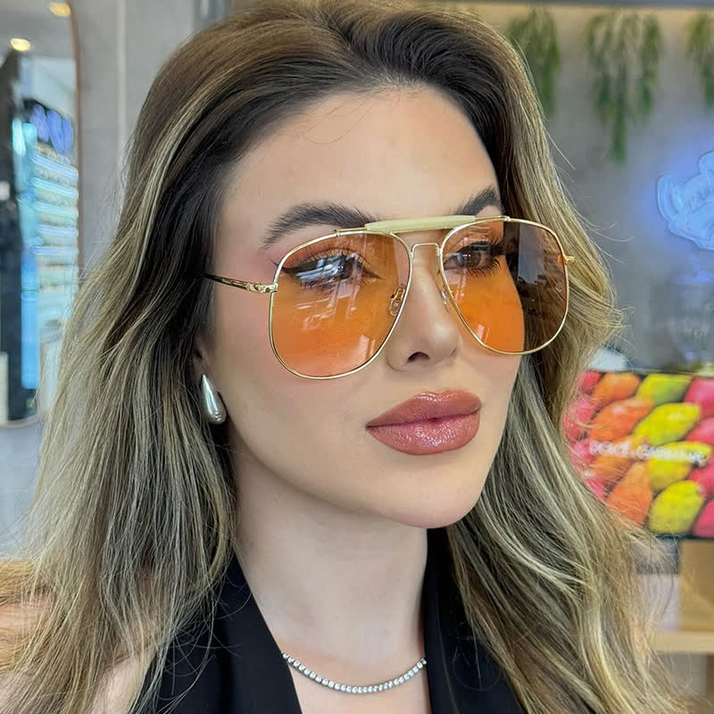 Double Bridges Oversized Frame Hipster Aviator Sunglasses