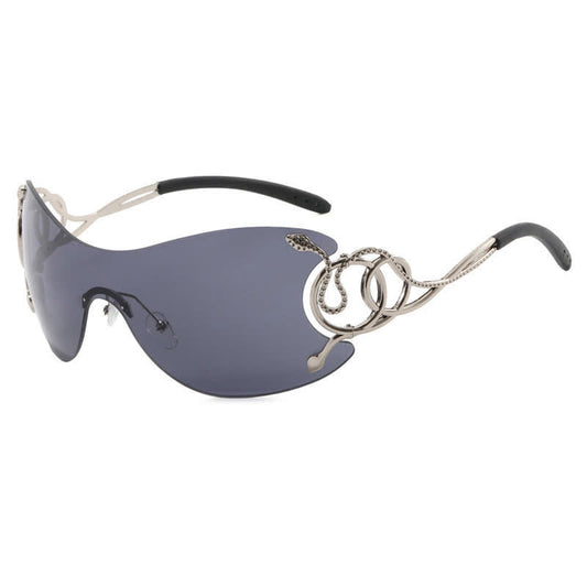 Snake Design Temples One-piece Rimless Y2K Sunglasses