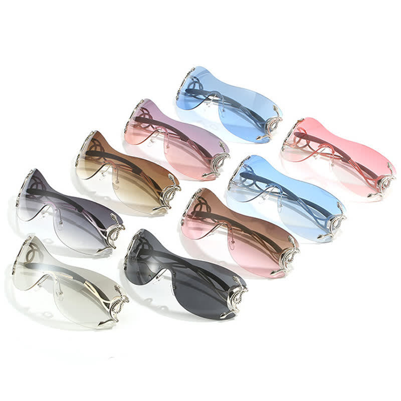 Snake Design Temples One-piece Rimless Y2K Sunglasses