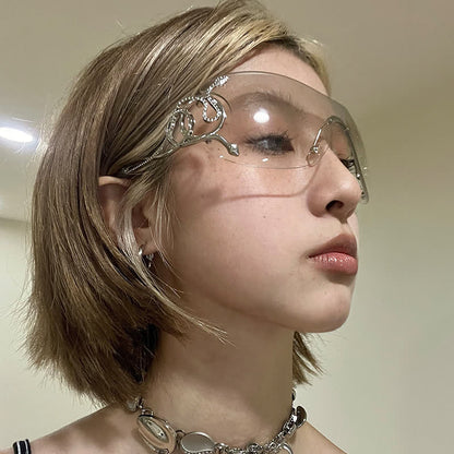 Snake Design Temples One-piece Rimless Y2K Sunglasses