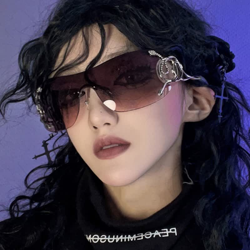 Snake Design Temples One-piece Rimless Y2K Sunglasses