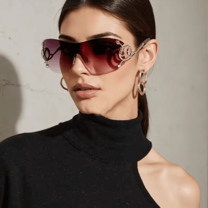 Snake Design Temples One-piece Rimless Y2K Sunglasses