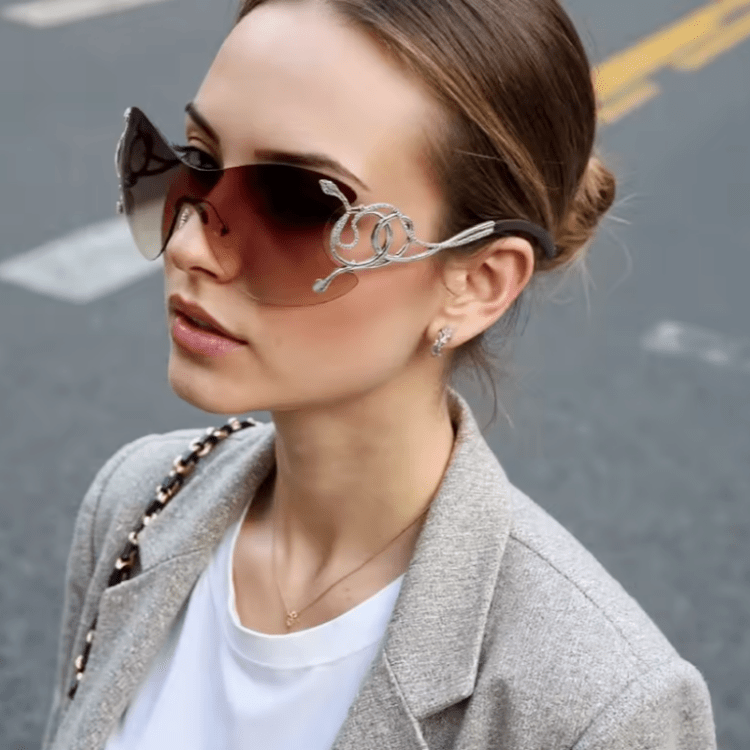 Snake Design Temples One-piece Rimless Y2K Sunglasses