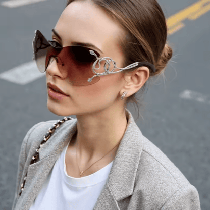 Snake Design Temples One-piece Rimless Y2K Sunglasses