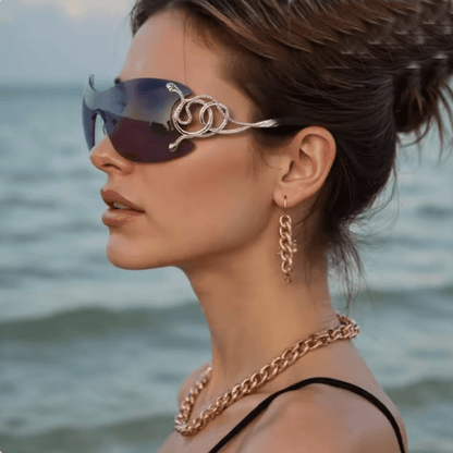 Snake Design Temples One-piece Rimless Y2K Sunglasses