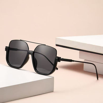 Unisex Double Bridges Square Frame Semi-Rimless Sunglasses