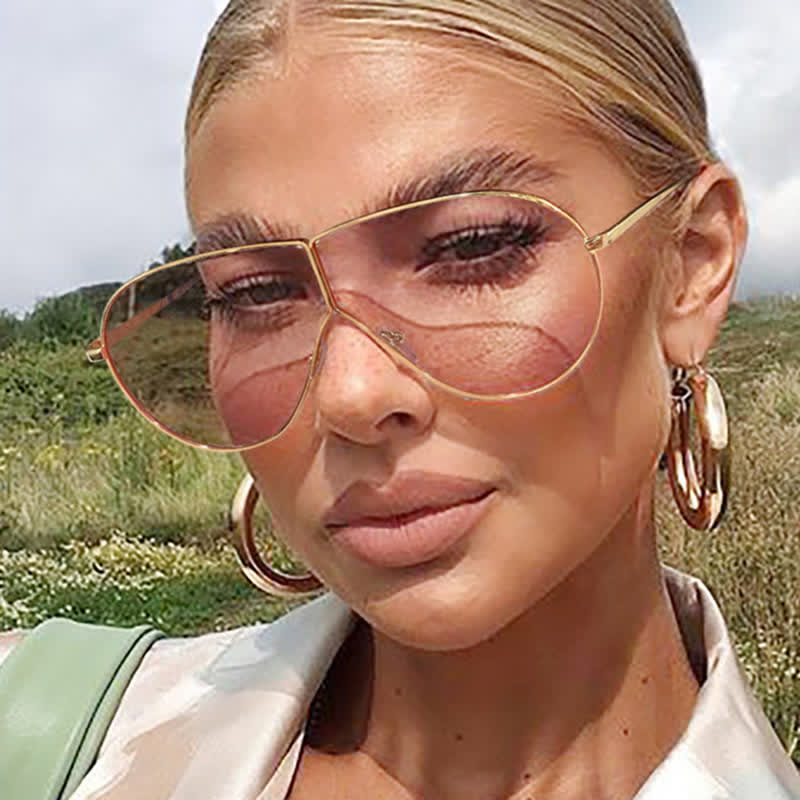 Hipster One-piece Metal Temples Aviator Sunglasses