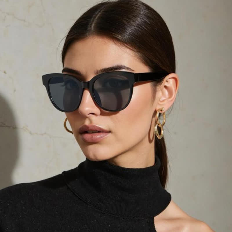 Cat-Eye Oversized Frame Hipster Sunglasses