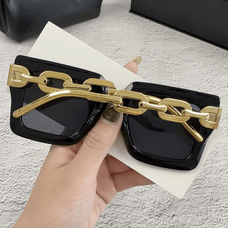 Square Oversized Frame Chain Temples Hipster Sunglasses
