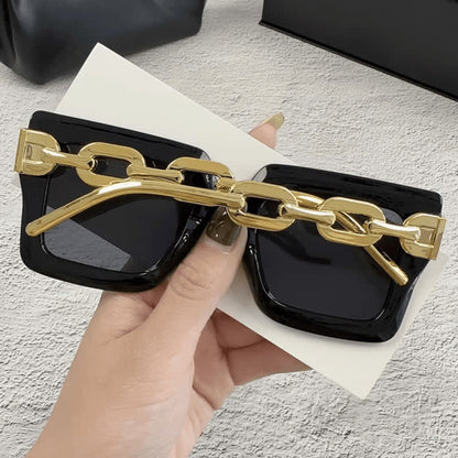Square Oversized Frame Chain Temples Hipster Sunglasses