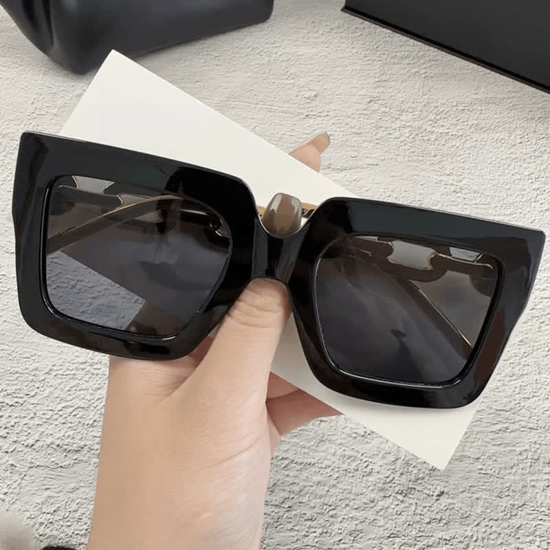 Square Oversized Frame Chain Temples Hipster Sunglasses