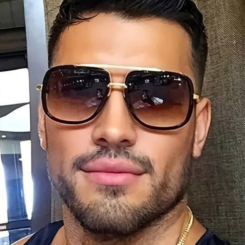 Aviator Double Bridges Frame Brown Ombre Tinted Sunglasses