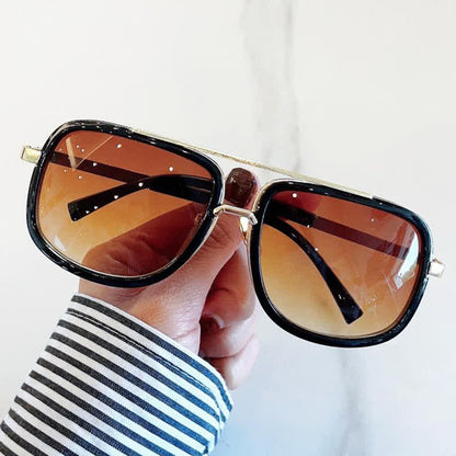 Aviator Double Bridges Frame Brown Ombre Tinted Sunglasses