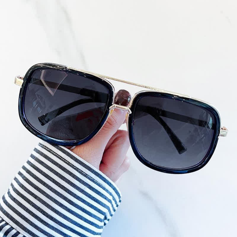 Aviator Double Bridges Frame Brown Ombre Tinted Sunglasses