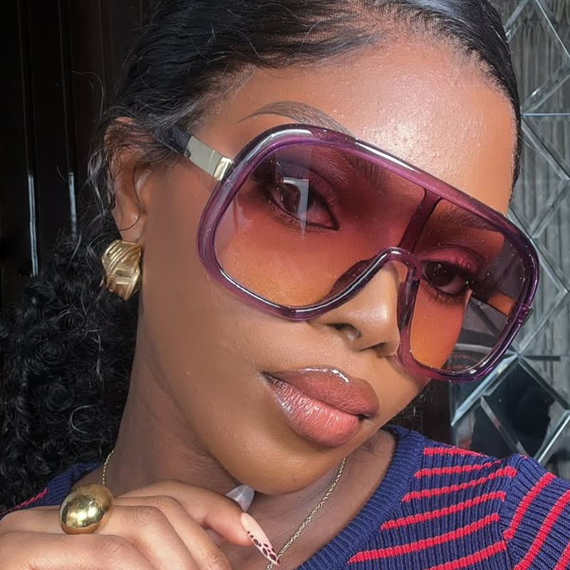 Flat Top Double Bridges Oversized Trendy Aviator Sunglasses