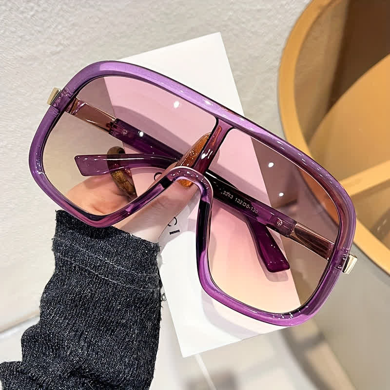 Flat Top Double Bridges Oversized Trendy Aviator Sunglasses