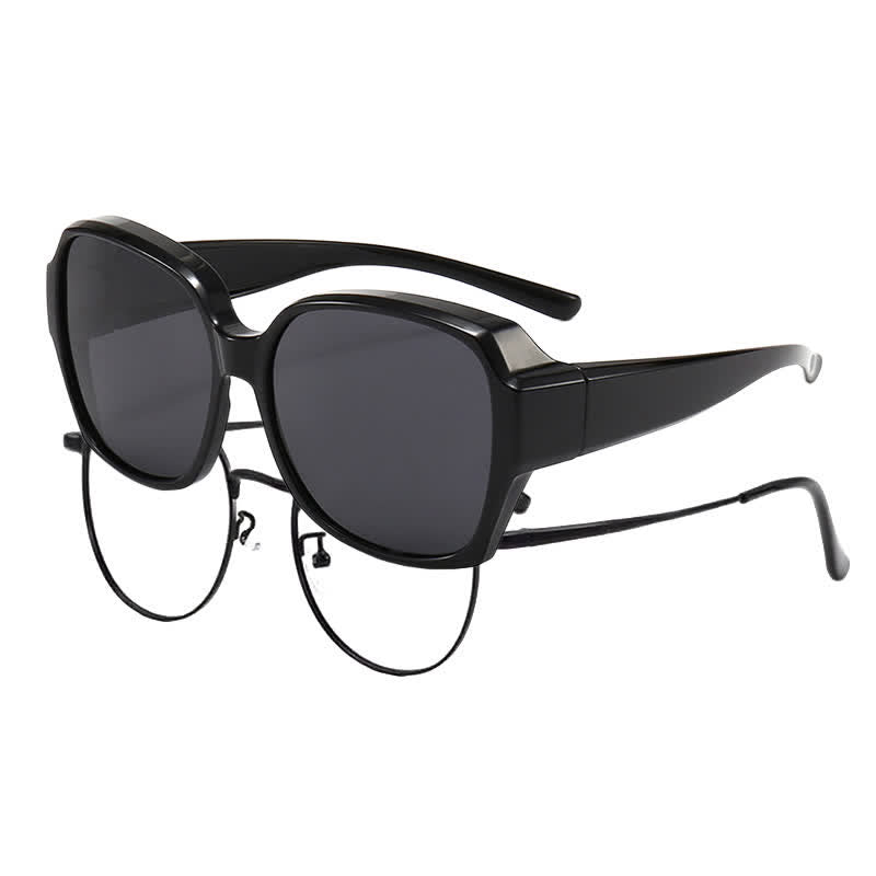 Square Frame Polarized Driving Sunglasses Fit Over Glasses for Nearsighted People
