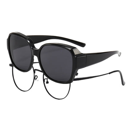Square Frame Polarized Driving Sunglasses Fit Over Glasses for Nearsighted People