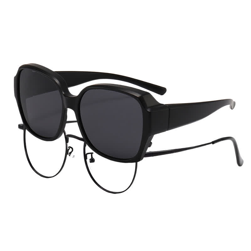 Square Frame Polarized Driving Sunglasses Fit Over Glasses for Nearsighted People