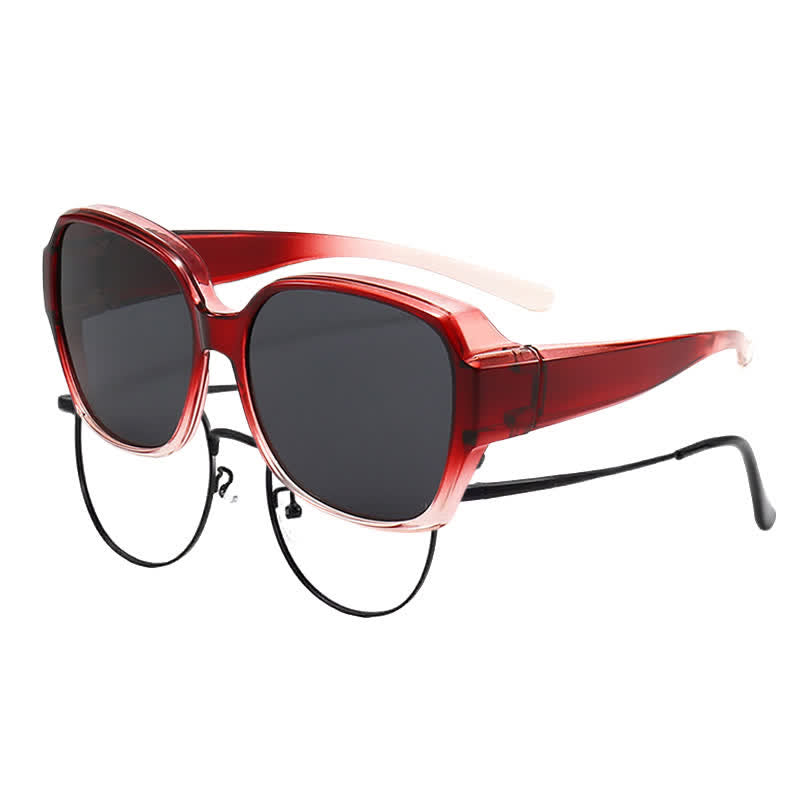 Square Frame Polarized Driving Sunglasses Fit Over Glasses for Nearsighted People