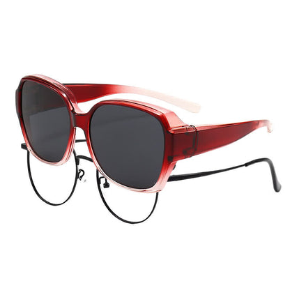 Square Frame Polarized Driving Sunglasses Fit Over Glasses for Nearsighted People