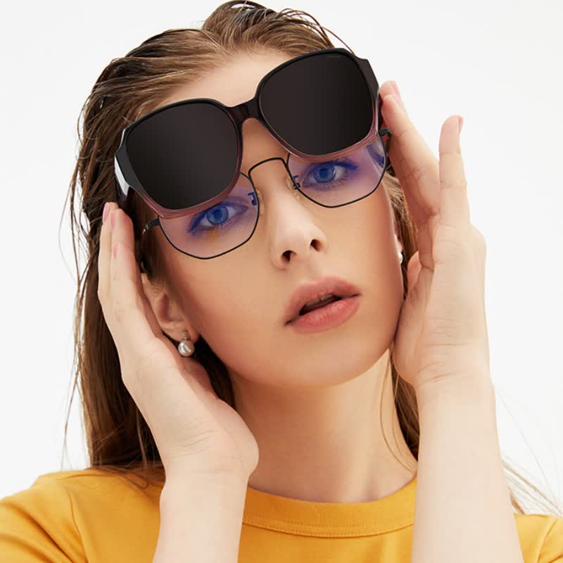Square Frame Polarized Driving Sunglasses Fit Over Glasses for Nearsighted People