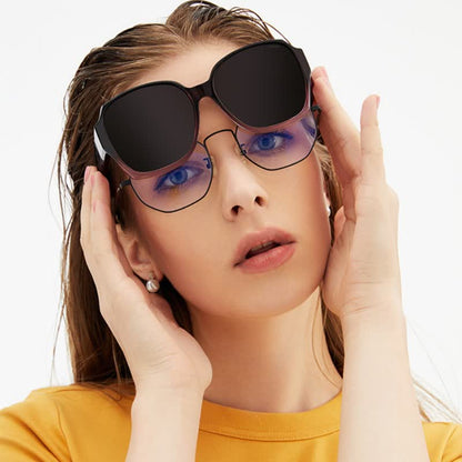 Square Frame Polarized Driving Sunglasses Fit Over Glasses for Nearsighted People