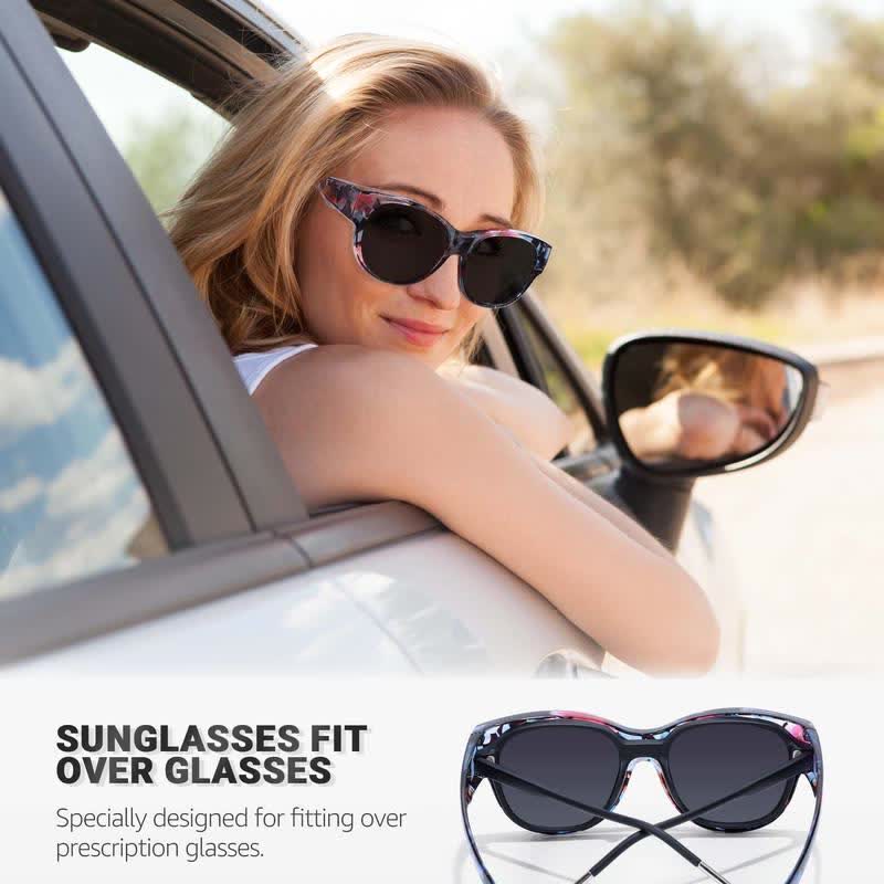 Fit Over Glasses Floral Frame Polarized Sunglasses for Driving