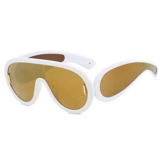 Steampunk One-piece Frame Oversized Mirrored Sunglasses