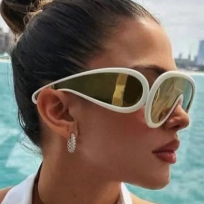 Steampunk One-piece Frame Oversized Mirrored Sunglasses