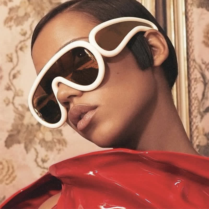 Steampunk One-piece Frame Oversized Mirrored Sunglasses