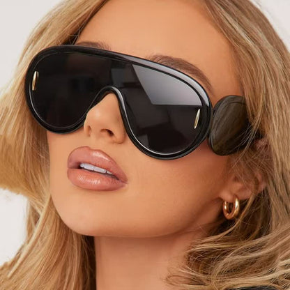 Steampunk One-piece Frame Oversized Mirrored Sunglasses
