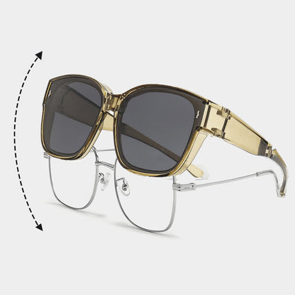 Fit Over Glasses Square Frame Foldable Sunglasses for Women Men