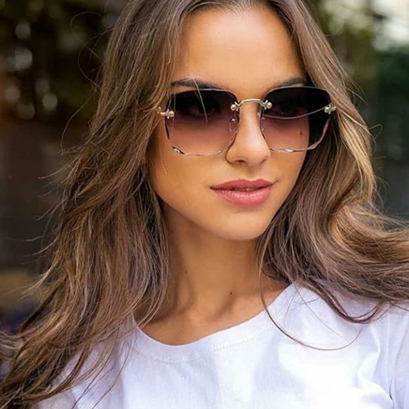 Square Frame Oversized Trendy Rimless Sunglasses