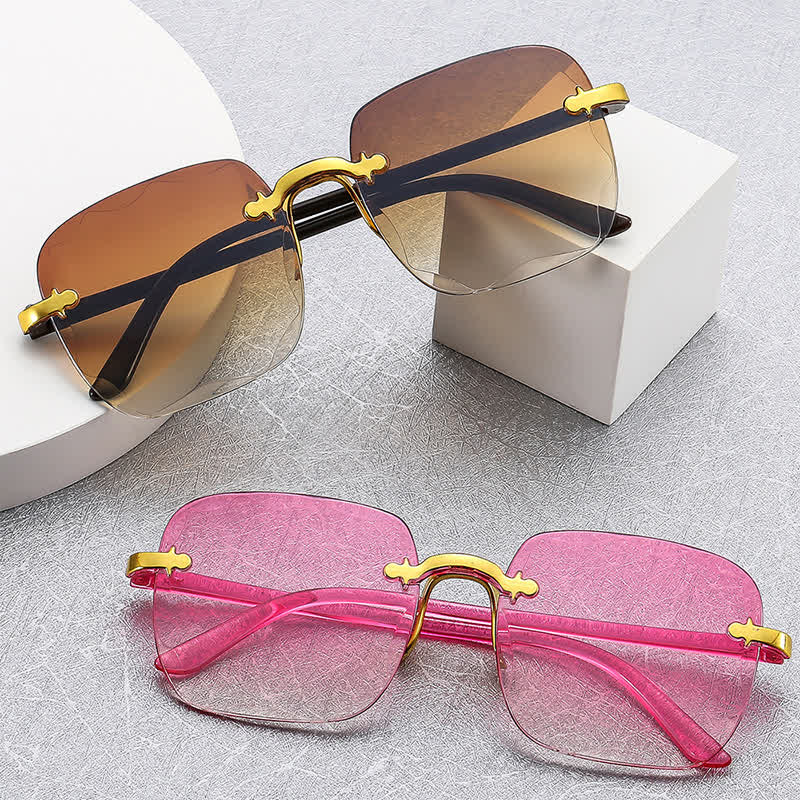 Square Frame Oversized Trendy Rimless Sunglasses