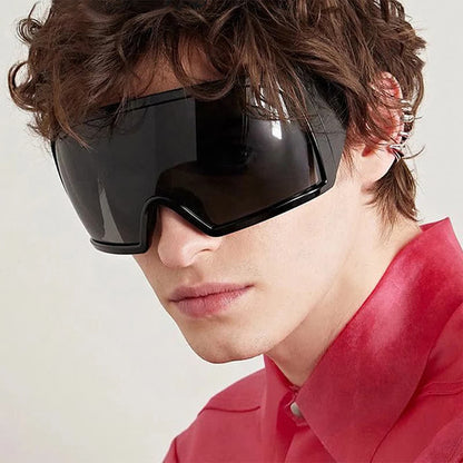 One-piece Lens Oversized Wrap Around Futuristic Sunglasses For Outdoor Sports