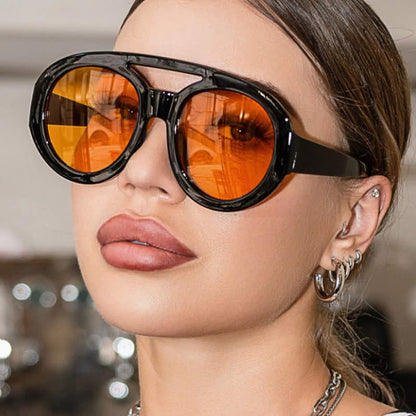 Round Frame Double Bridges Oversized Aviator Sunglasses