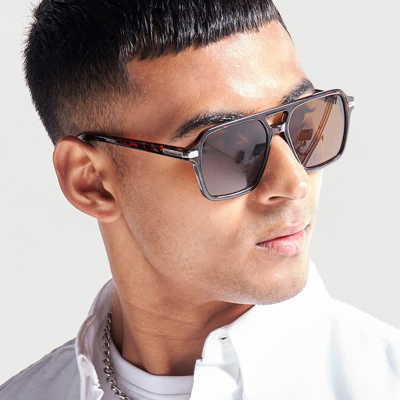 Square Frame Double Bridges Classic Sunglasses