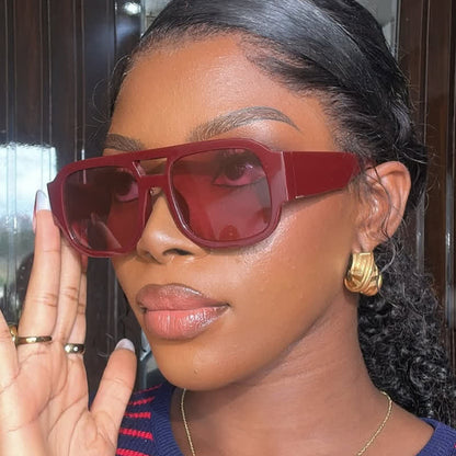 Square Frame Double Bridges Classic Thick Sunglasses