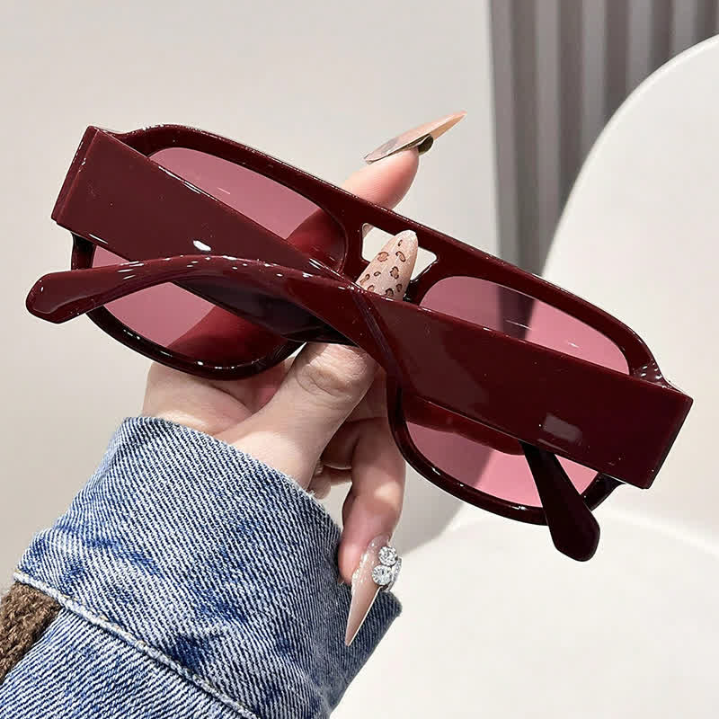 Square Frame Double Bridges Classic Thick Sunglasses