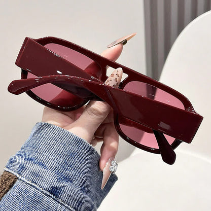 Square Frame Double Bridges Classic Thick Sunglasses
