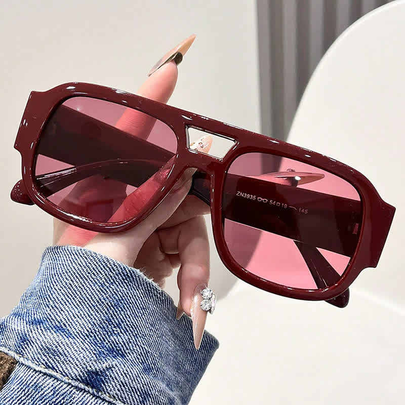 Square Frame Double Bridges Classic Thick Sunglasses