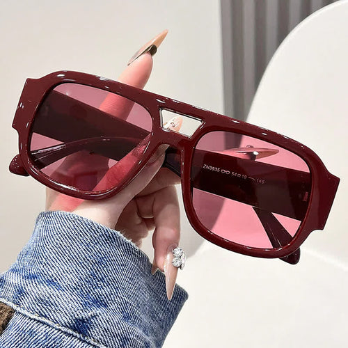 Square Frame Double Bridges Classic Thick Sunglasses